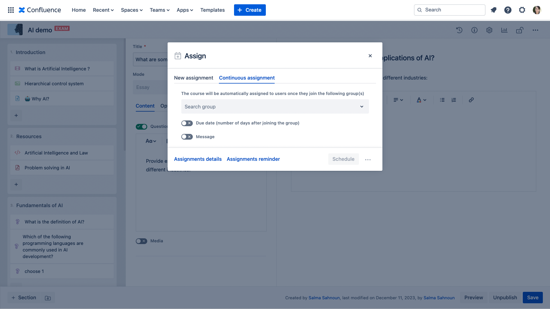 Course configuration